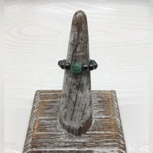 HANDCRAFTED Hematite & Green Banded Agate Stretch Bead Ring